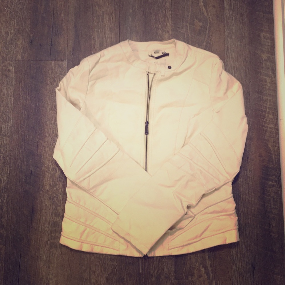 Off white faux leather moto jacket